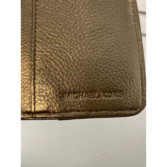 MICHAEL KORS GOLD METALIC PEBBLED LEATHER WOMENS WALLET - Picture 8 of 10